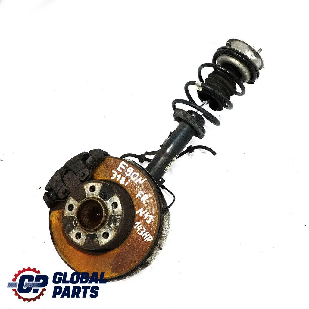 BMW E90 318i N43 delantero derecho O / Spring Strut Pierna Freno Suspension Hub