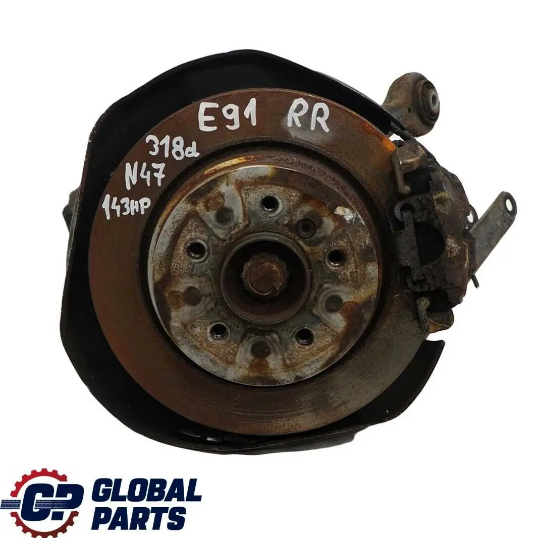 BMW E91 E92 318d 320d N47 Eje trasero derecho Pata Suspension Cubo Disco Freno