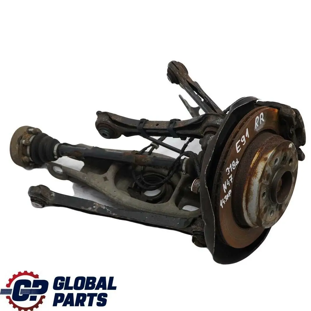 BMW E91 E92 318d 320d N47 Eje trasero derecho Pata Suspension Cubo Disco Freno