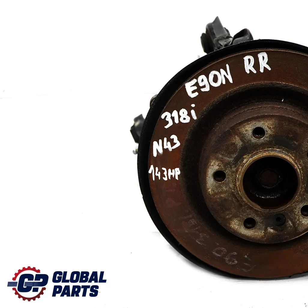 BMW E90 LCI 318i N43 Trasera Derecha Suspension Pierna Rueda Portador Freno Hub