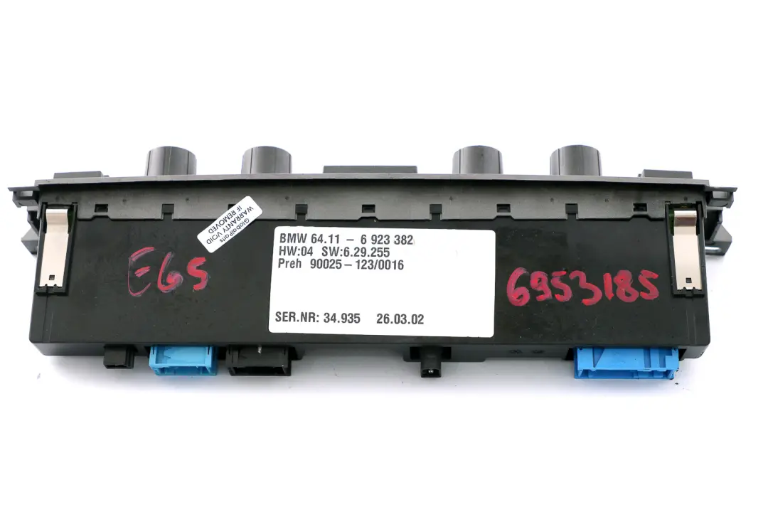 BMW 7 Series E65 Automatic Air Conditioning Control Panel Switch Unit 6923382