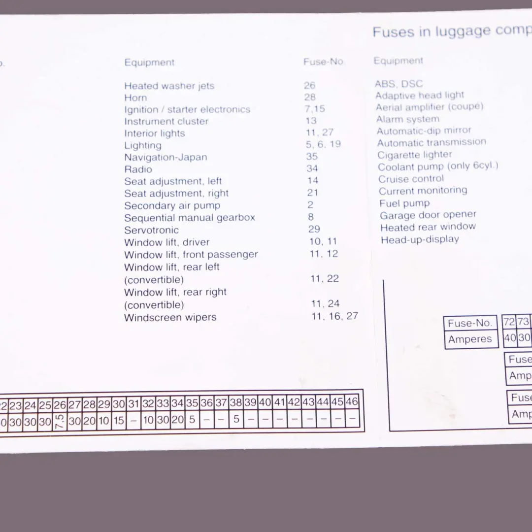 BMW 6 Series E63 E64 Map Card Fuse Box Grouping Diagram 6934435