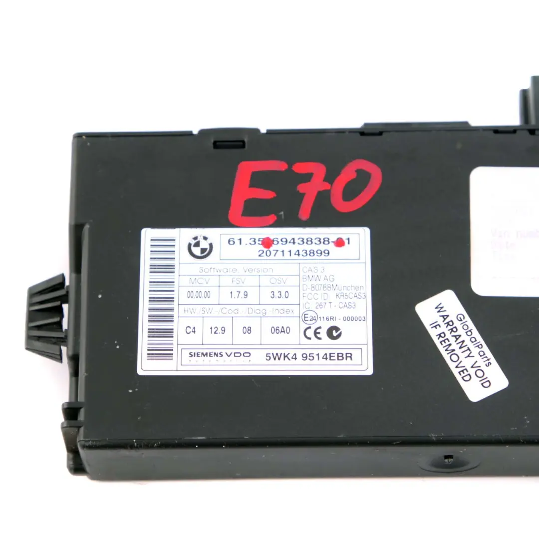 BMW X5 E70 CAS3 Control Unit Key Reading Module 6943838