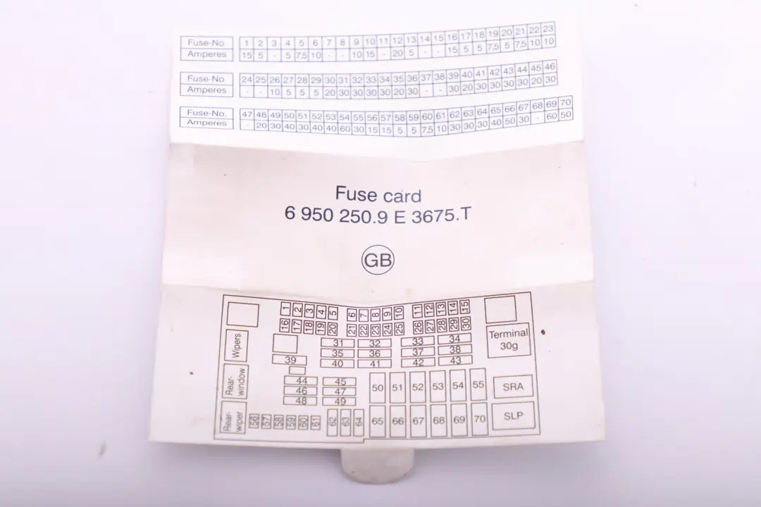 BMW 1 3 Series E87 E90 E91 Key Map Fuse Grouping 6950250