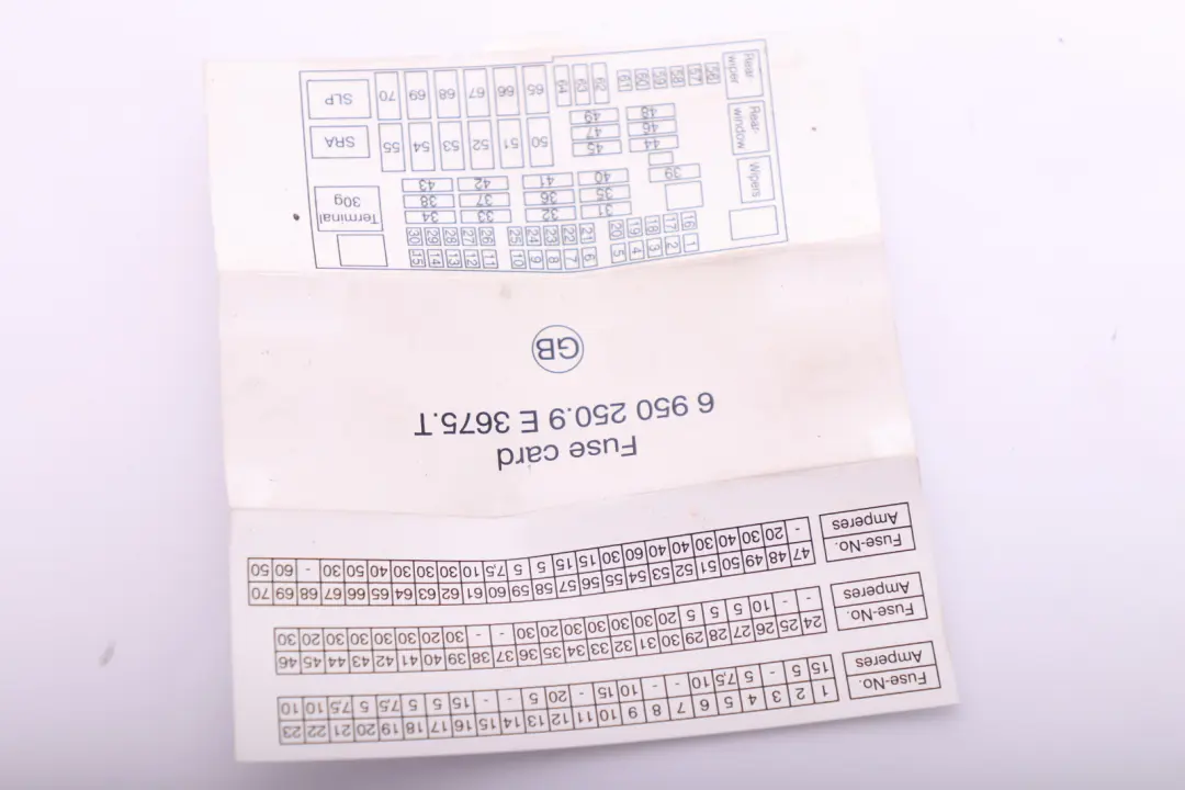 BMW 1 3 Series E87 E90 E91 Key Map Fuse Grouping 6950250