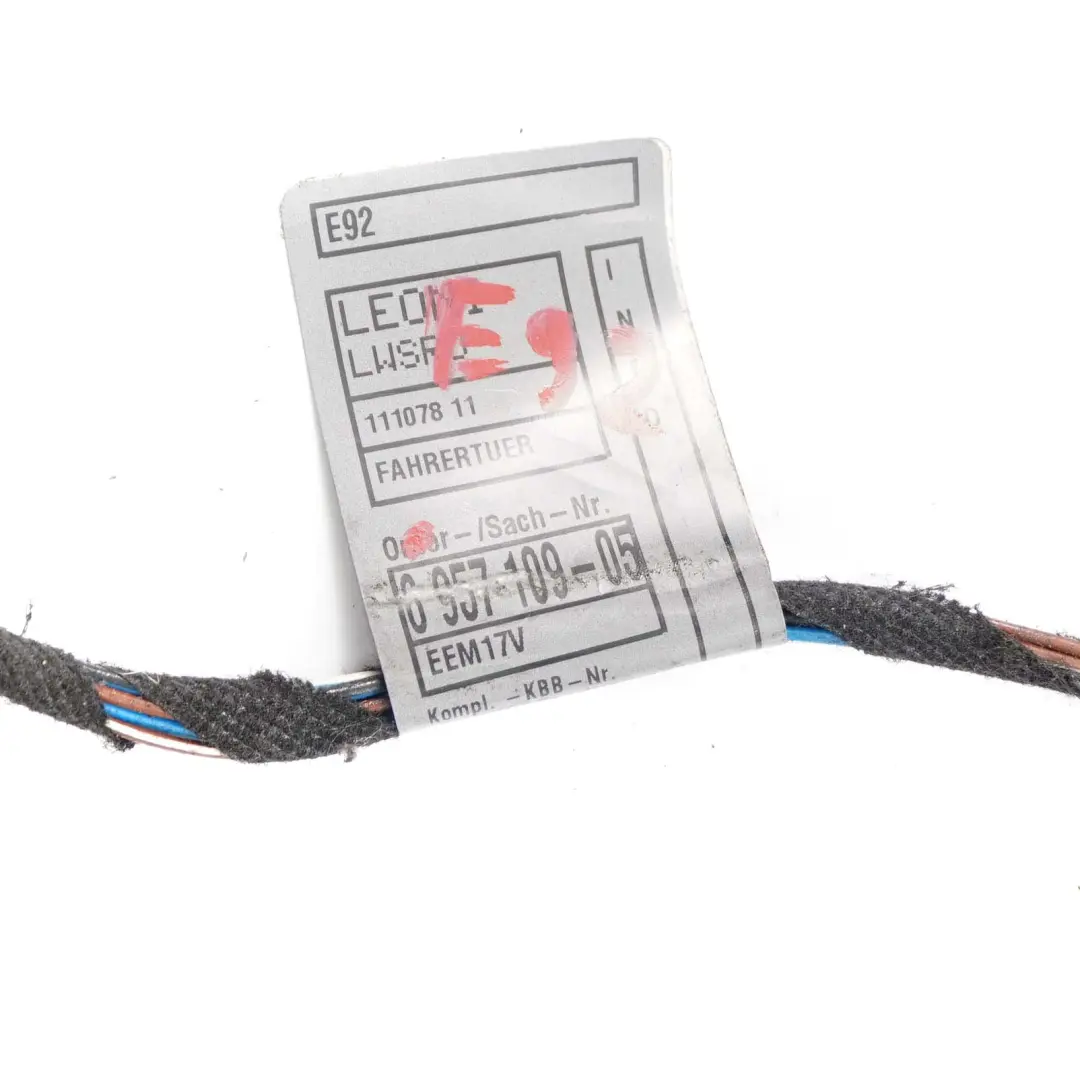 BMW E92 Delantero Derecho Lado Conductor Puerta Cableado Loom 6957109