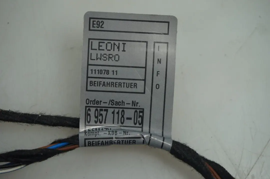 BMW E92 Puerta Delantera Izquierda Cables Mazo Loom 6957121