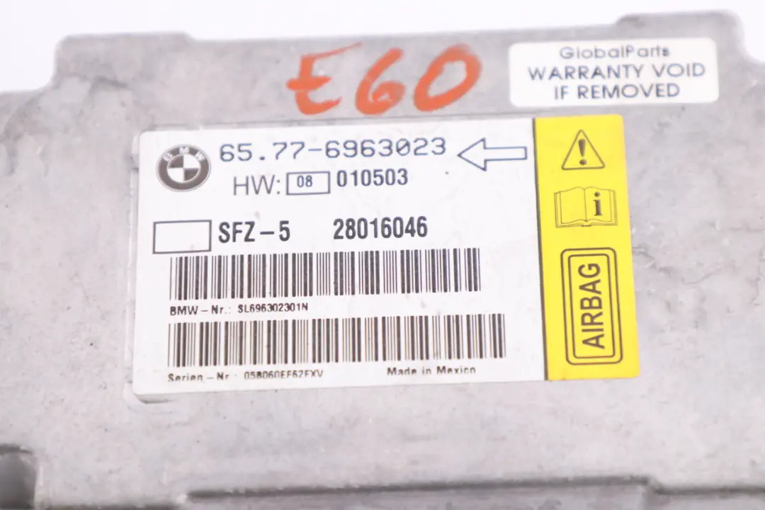 BMW  E60 E61 E63 Airbag ECU Unidad de Control Central del Vehículo Sensor