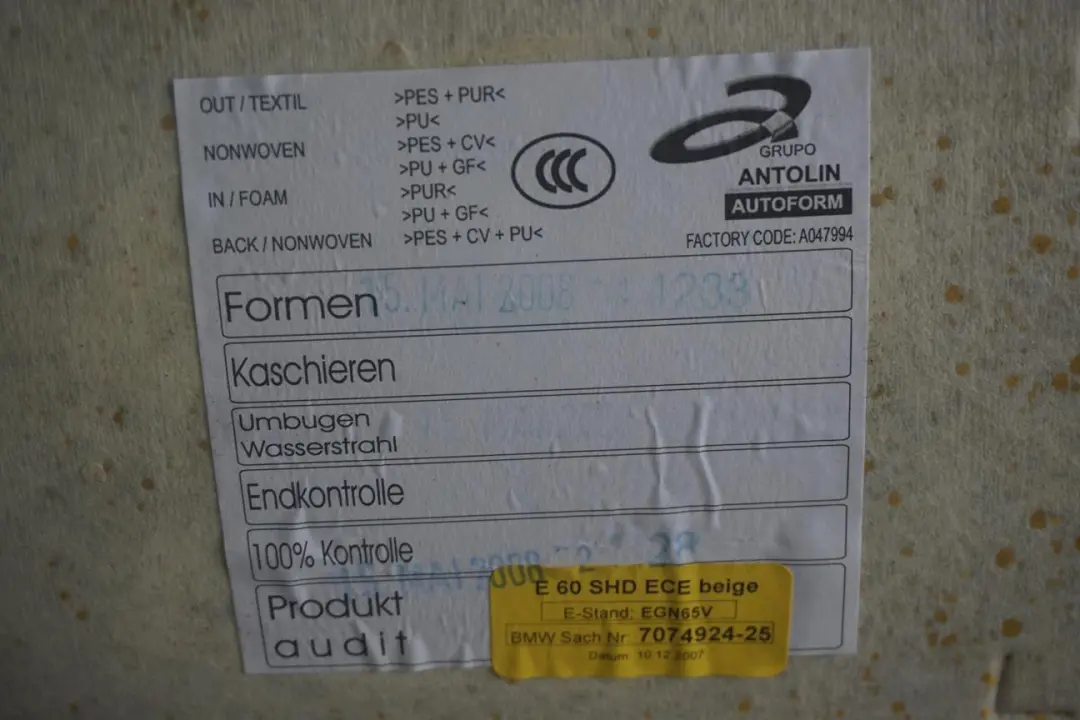 Podsufitka szyberdach beige beż BMW 5 E60 - SKU 7074924 - Numer Części 7074924