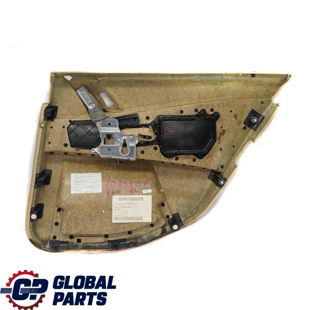 BMW E60 E61 Trasera Izquierda Tarjeta De puerta De cuero Nasca Beige Forro Trim