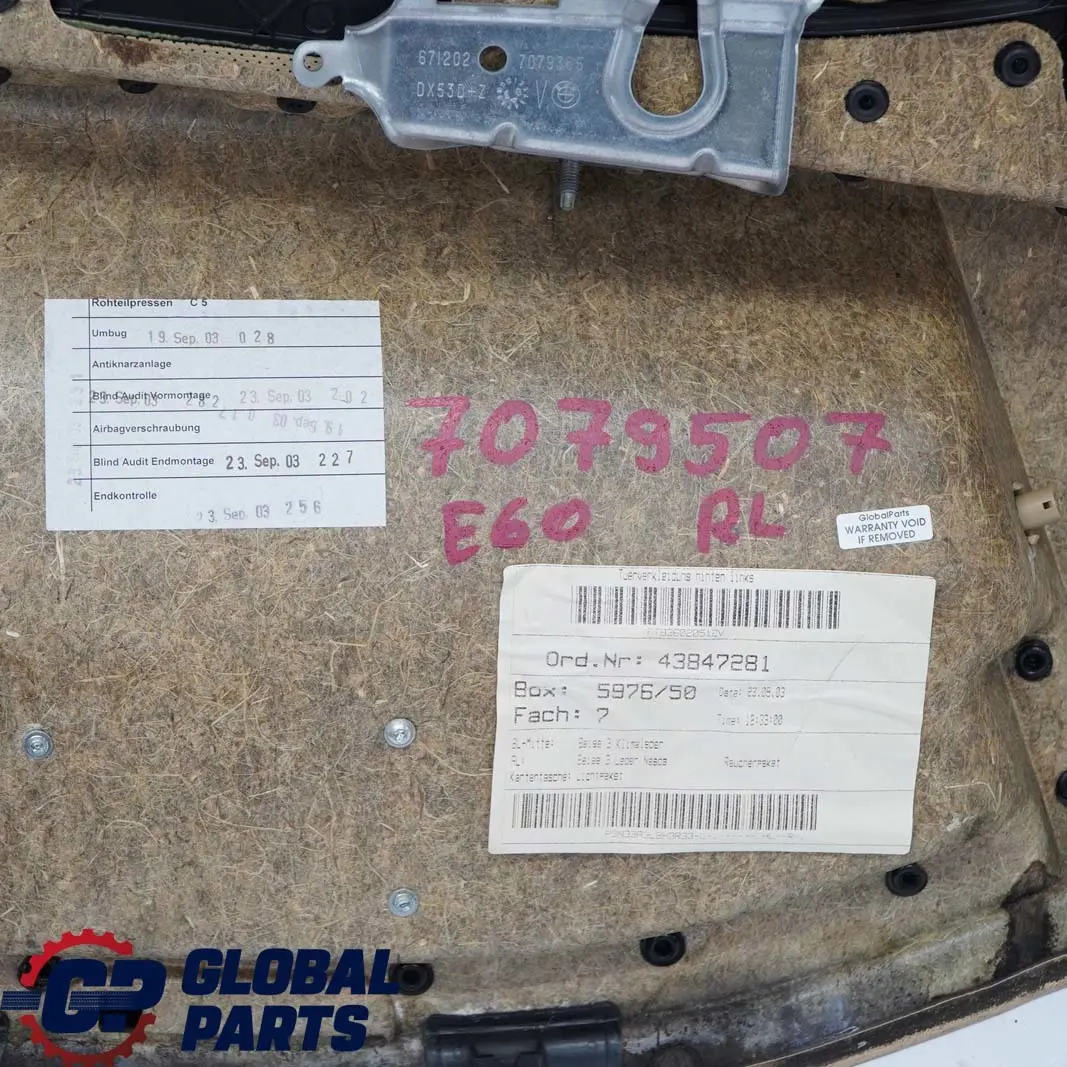 BMW E60 E61 Trasera Izquierda Tarjeta De puerta De cuero Nasca Beige Forro Trim