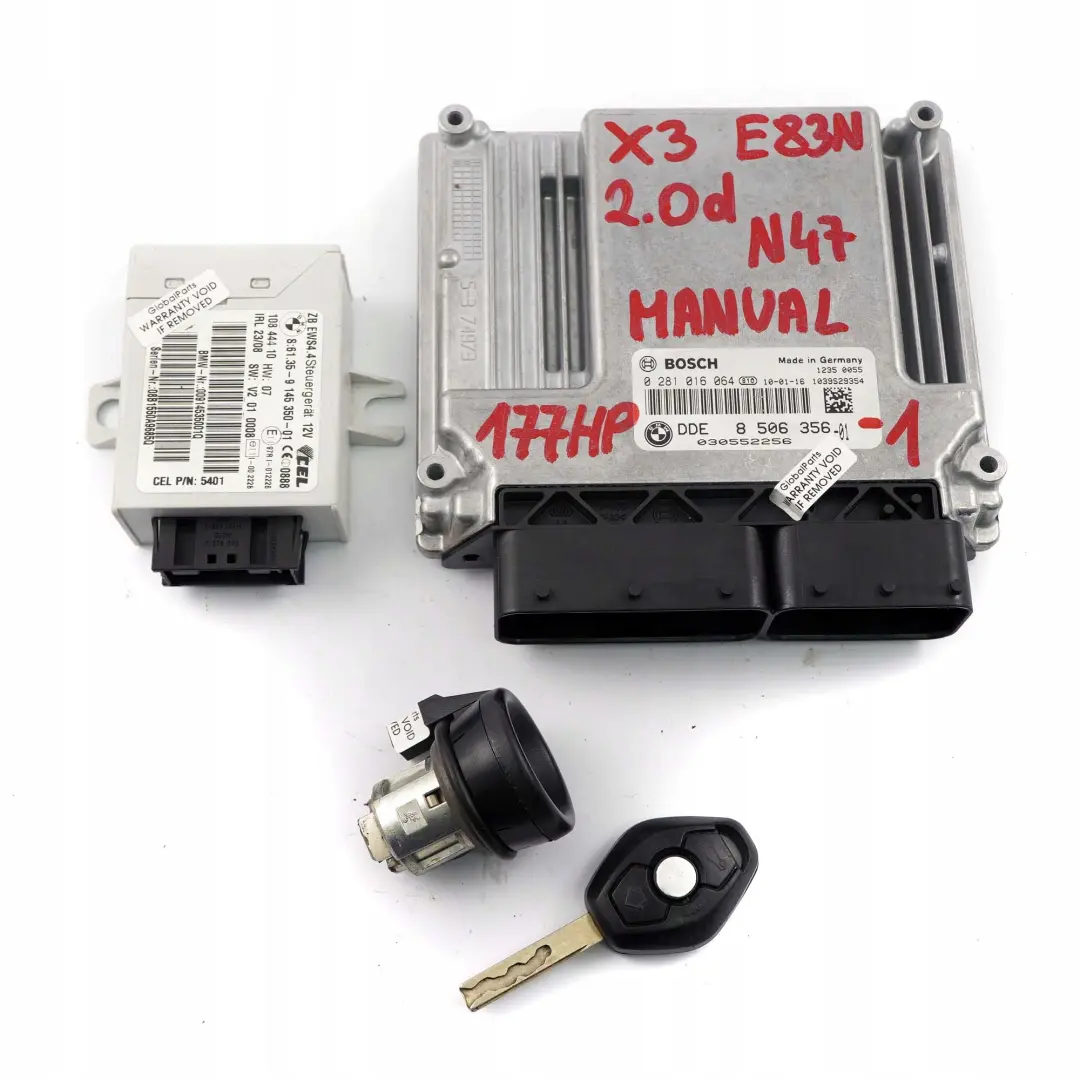 BMW X3 E83 LCI 2.0d N47 Motor ECU Kit DDE 8506356 EWS4 + Schlüssel Manual