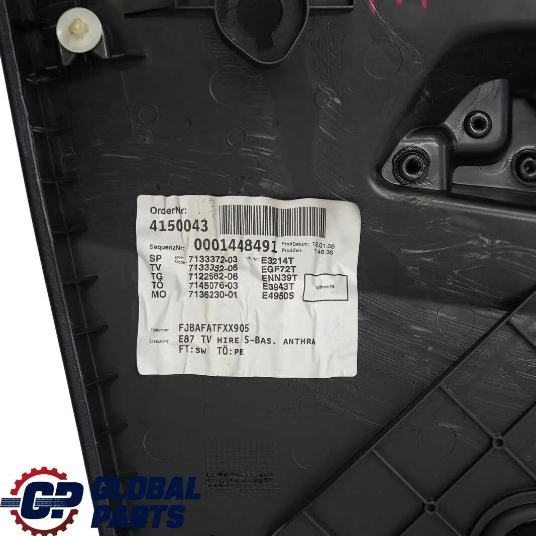 BMW E87 Trasera Derecha O / S Tela Interior Tarjeta De Puerta Panel Trim Negro