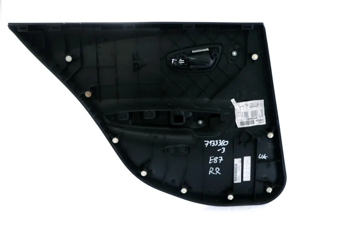 BMW 1 Series E87 3 Rear Right O/S Door Card Trim Panel Folienteil Black Leather