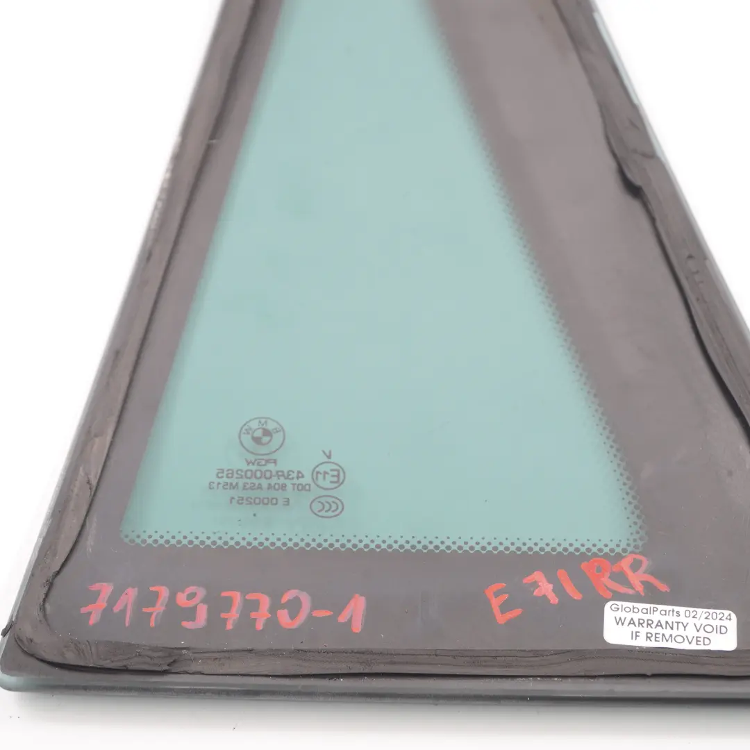 BMW X6 E71 Door Fixed Window Glass Rear Right O/S Triangle Black AS3 7179770