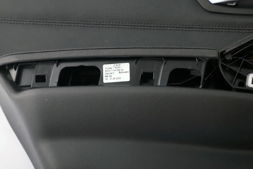 BMW E90 E90N Forro tarjeta puerta cuero negro panel trasero izquierdo