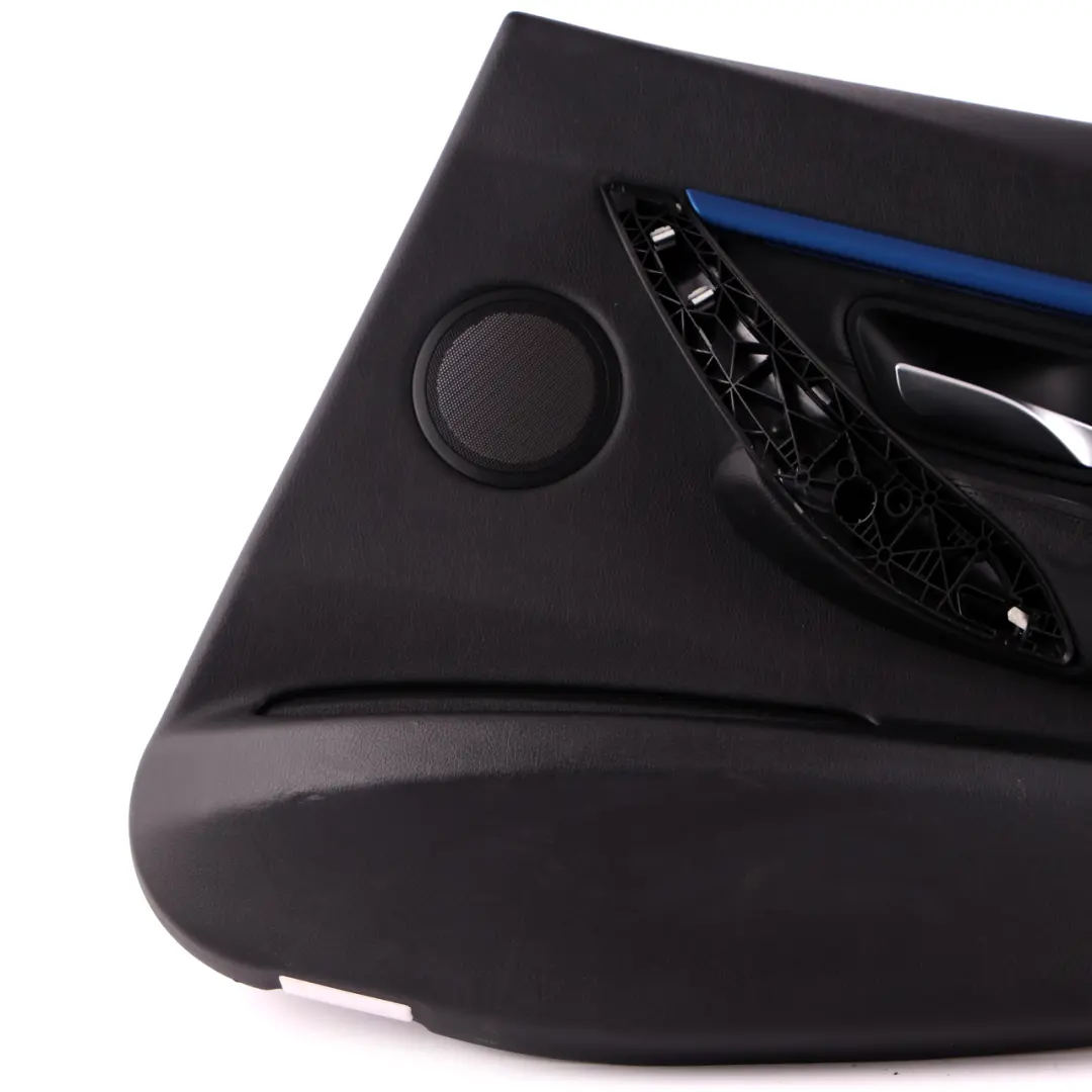 BMW 3 F30 F31 Rear Right O/S Door Card Lining Panel Black Leather Blue Strip