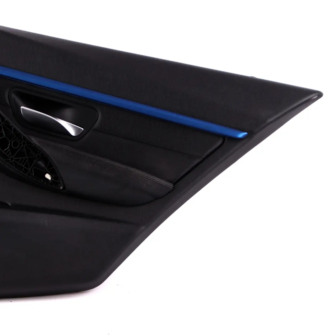 BMW 3 F30 F31 Rear Right O/S Door Card Lining Panel Black Leather Blue Strip