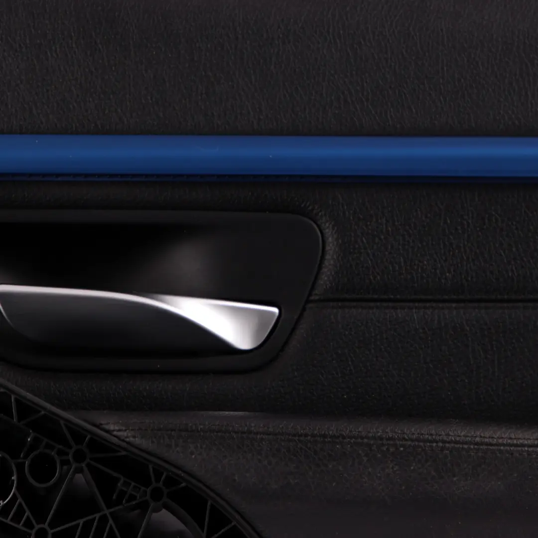 BMW 3 F30 F31 Rear Right O/S Door Card Lining Panel Black Leather Blue Strip