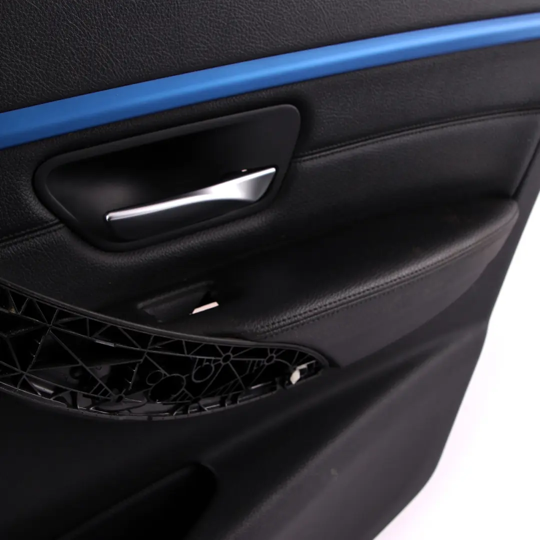 BMW 3 F30 F31 Rear Right O/S Door Card Lining Panel Black Leather Blue Strip
