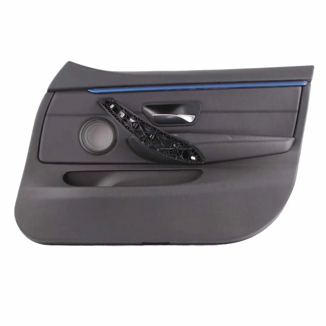 BMW F36 Tarjeta de Puerta Delantera Derecha Forro Panel Negro Cuero Tira Azul