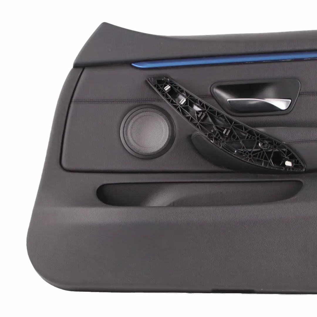 BMW F36 Door Card Front Right O/S Lining Panel Black Leather Blue Strip