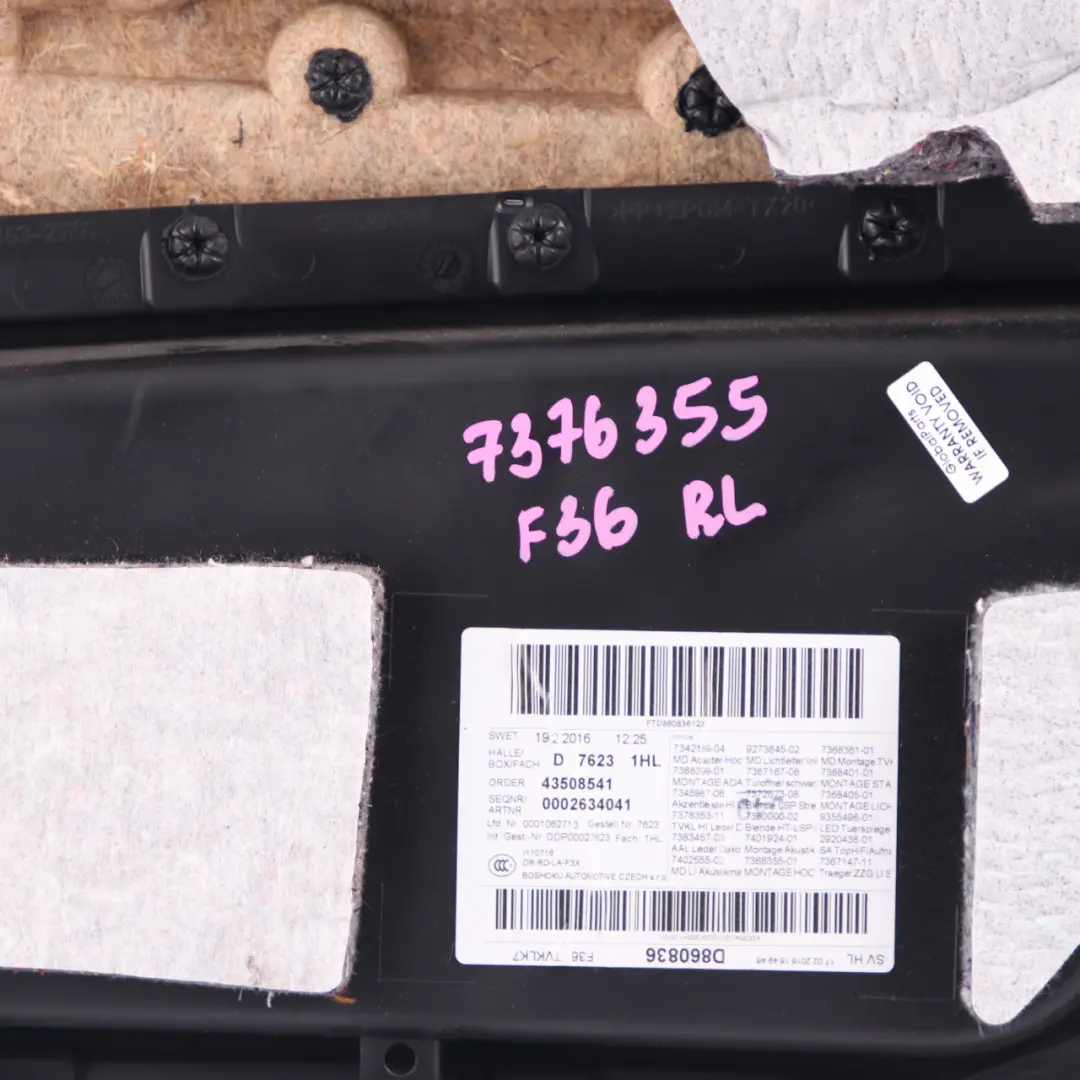 BMW F36 Door Card Trim Rear Left N/S Lining Panel Leather Ivory White