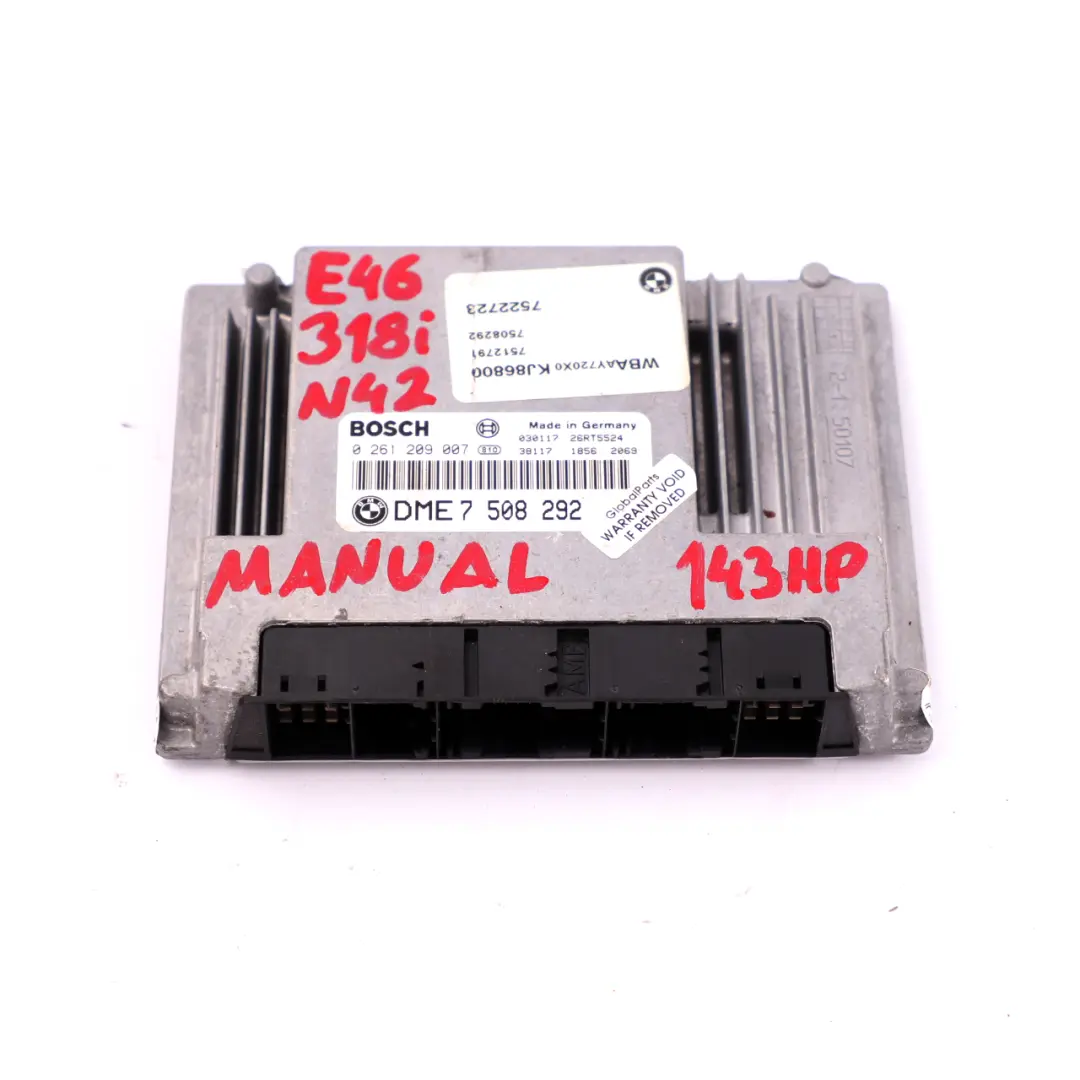 BMW E46 318i Gasolina N42 Motor ECU Unidad De Control DME 7508292 Manual