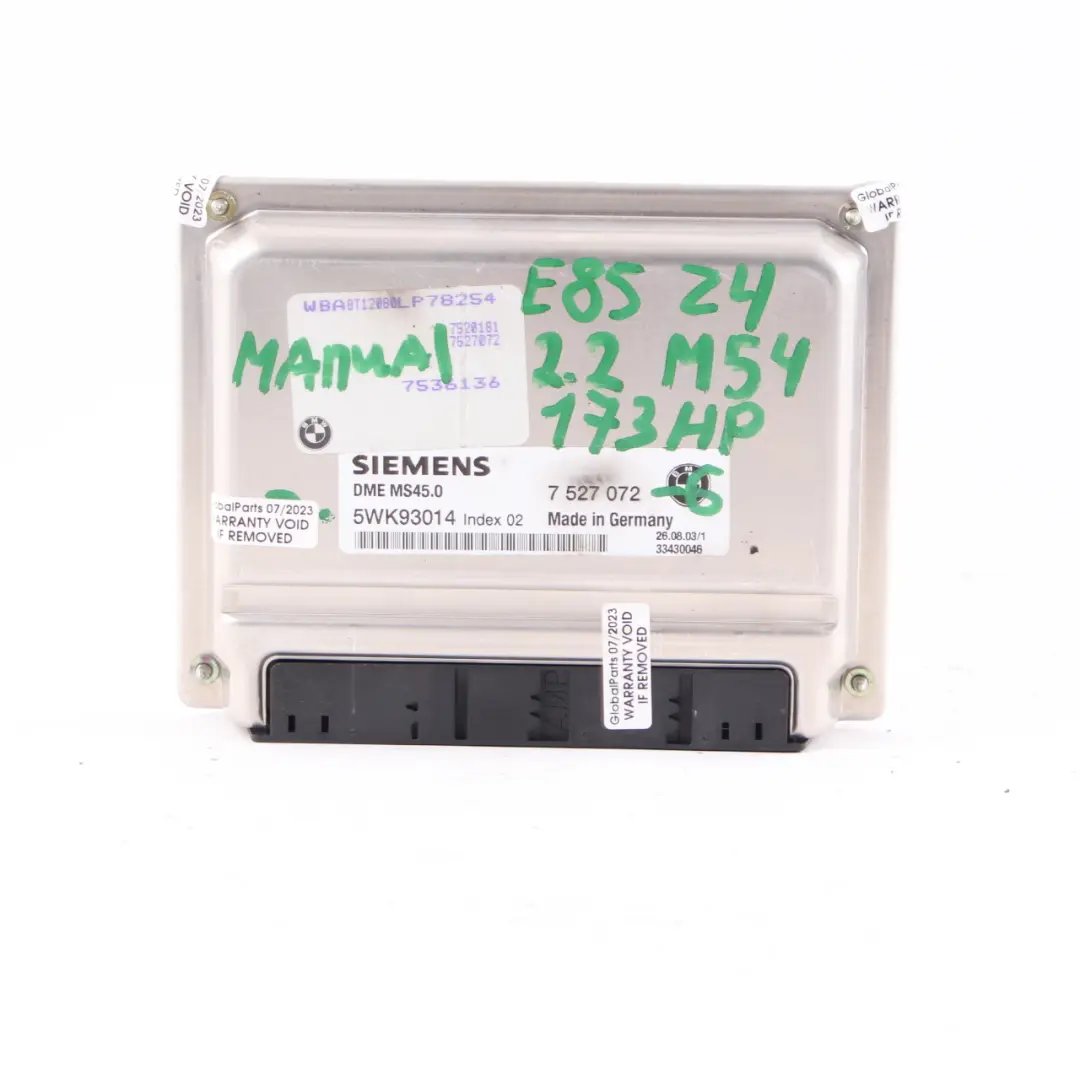 BMW Z4 E85 2.2i Engine M54 173HP ECU Kit DME 7527072 + EWS3 + Key Manual