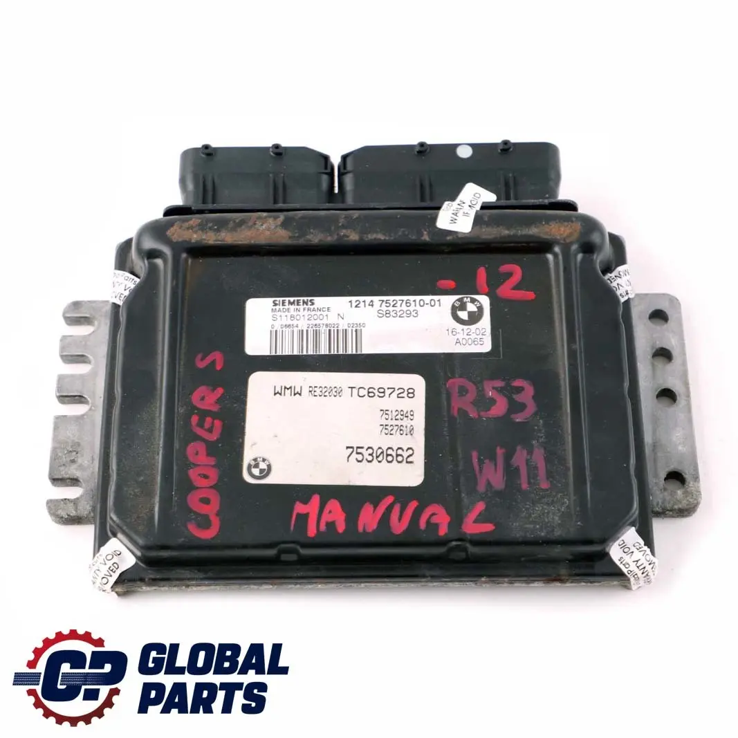 Mini Cooper S R53 W11 170HP Engine ECU Kit DME 7527610 + EWS + 2 Keys Manual