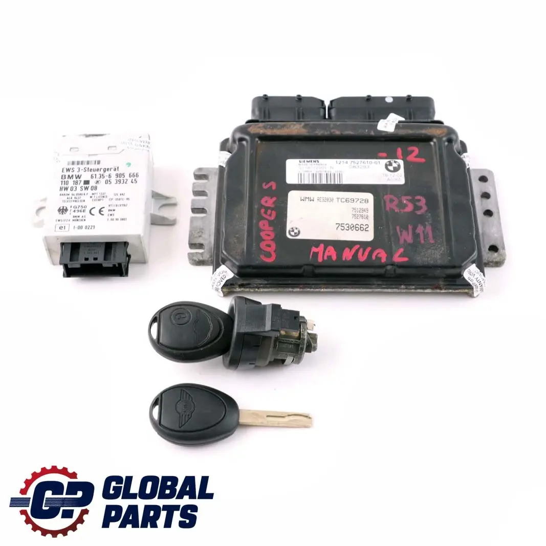 Mini Cooper S R53 W11 170HP Engine ECU Kit DME 7527610 + EWS + 2 Keys Manual