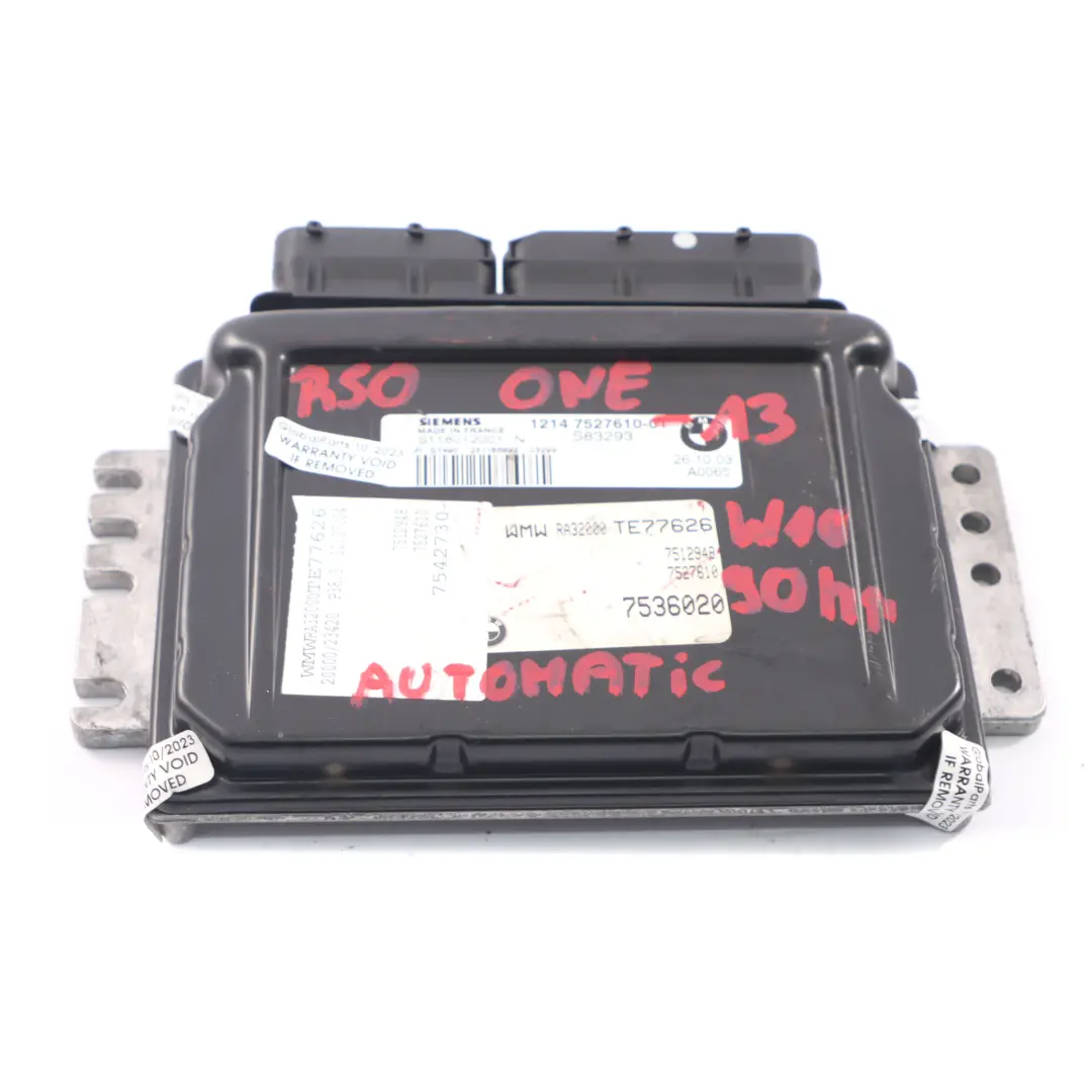 MINI One R50 W10 90HP Motor ECU Unidad de Control Módulo DME 7527610 Automático