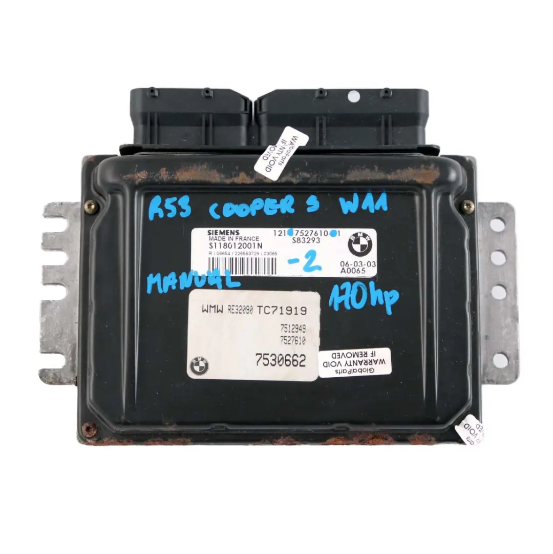 £MINI Cooper S R53 W11 170HP Engine ECU Kit DME 7527610 + EWS + Key Manual