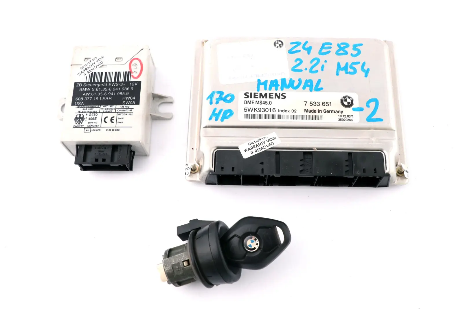 BMW Z4 Series E85 Roadster 2.2i M54 170HP ECU Kit DME 7533651 EWS3 Key Manual