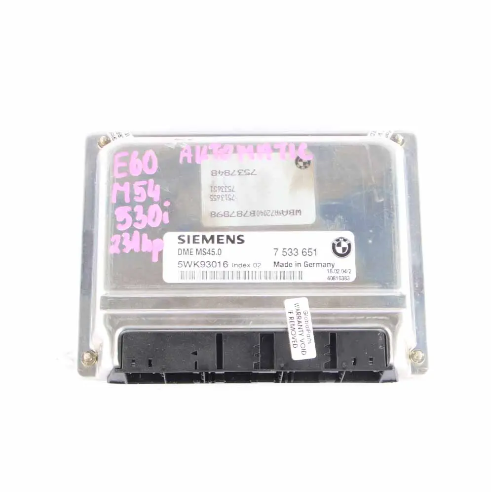 BMW E60 530i Petrol M54 Engine ECU Control Unit Module DME 7533651 Automatic