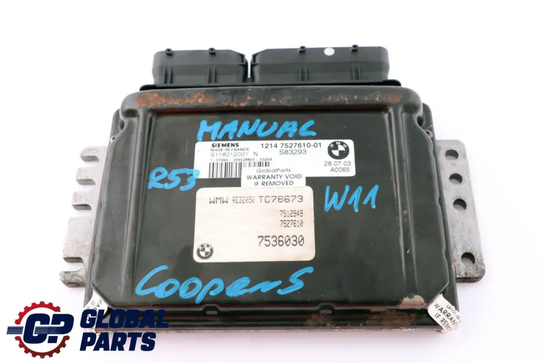 BMW Mini Cooper S R53 Gasolina W11 Unidad de Control DME Manual 7527610 7536030