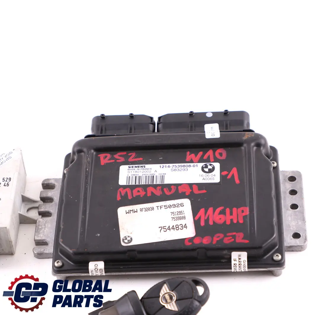 MINI Cooper R50 R52 1.6i W10 116HP Engine ECU Kit DME 7539808 EWS Key Manual