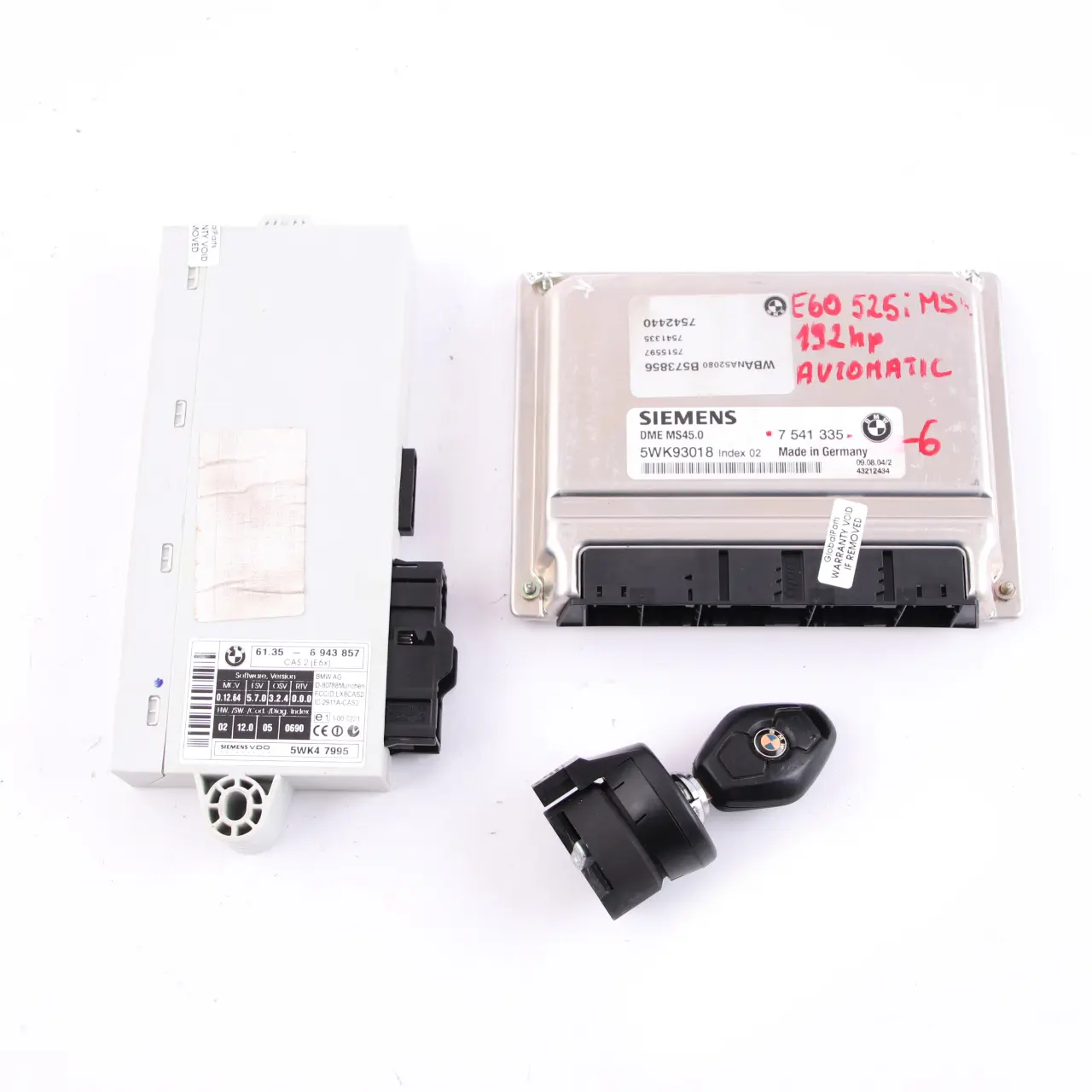 BMW E60 525i M54 192HP Engine Control ECU Kit DME 7541335 CAS2 Key Automatic