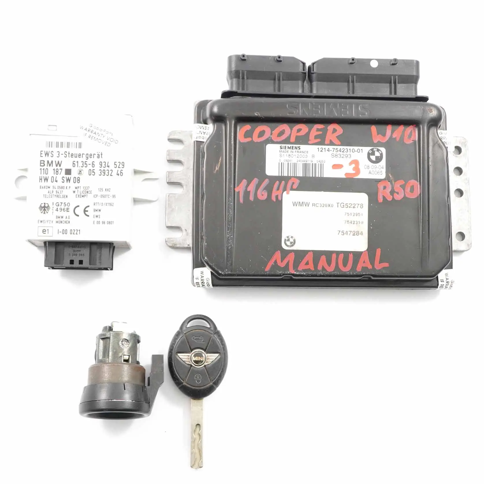 MINI Cooper R50 Gasolina W10 116CV Motor Kit ECU DME 7542310 EWS3 Clave Manual