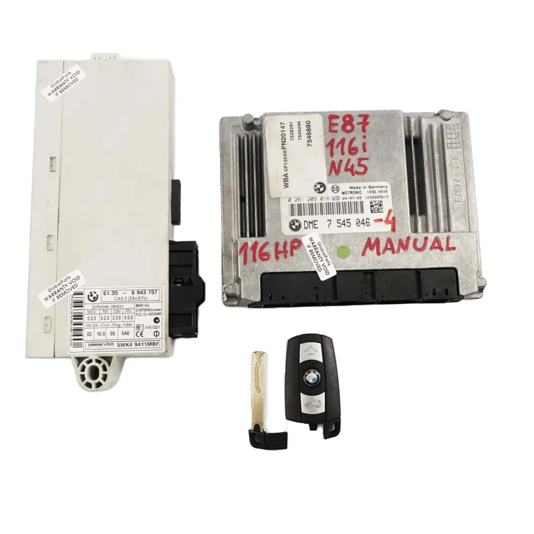 BMW E87 E90 116i 316i N45 116HP Gasolina ECU Kit DME 7545046 CAS Clave Manual