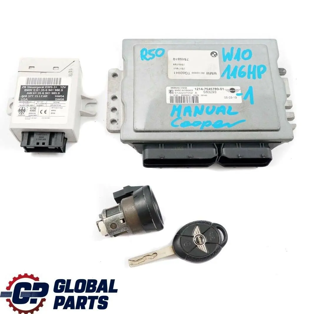 Mini Cooper R50 W10 116HP Engine Control ECU Kit DME 7545789 + EWS + Key Manual