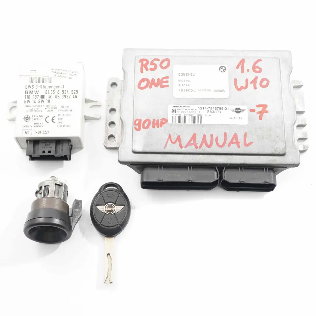 MINI R50 W10 90HP Unidad Control Motor Conjunto ECU DME 7545789 EWS Llave Manual