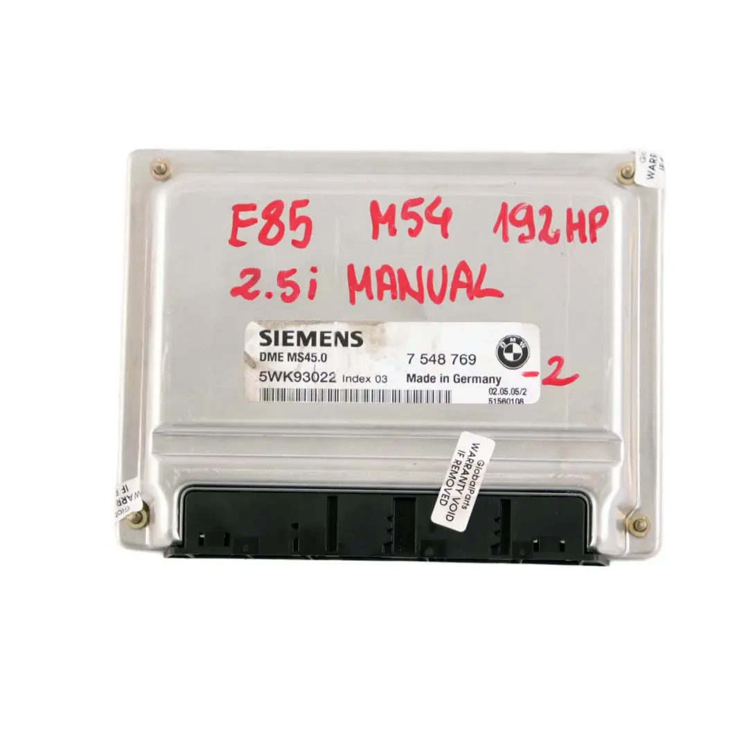 BMW Z4 Series E85 2.5i Engine M54 192HP ECU Kit DME 7548769 EWS3 + Key Manual