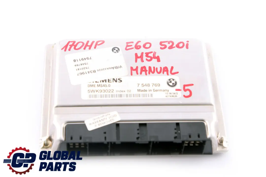 M54 170HP ECU Kit DME + CAS2 + Key Manual BMW 5 Series E60 520i - SKU 7548769-5 - Part number 7548769
