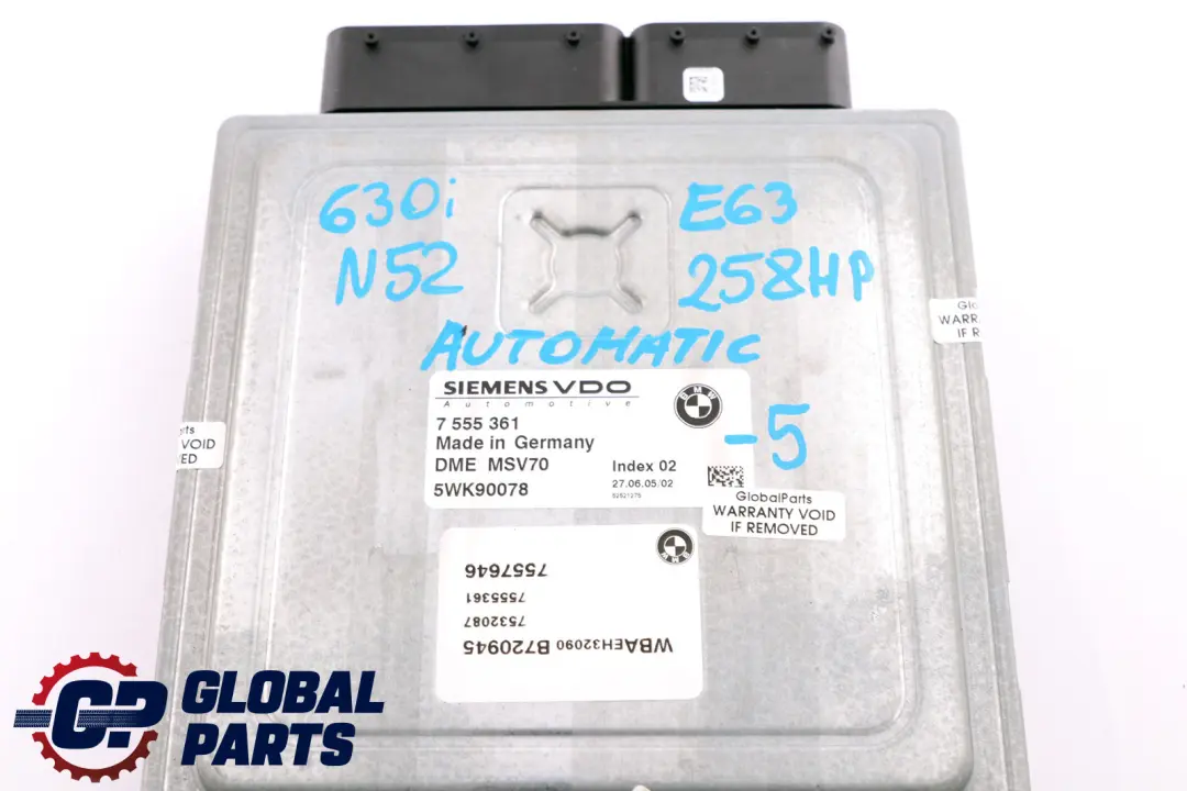 BMW 5 6 Series E60 E63 E64 530i 630i N52 ECU Kit DME CAS 2 Key 7555361 Automatic