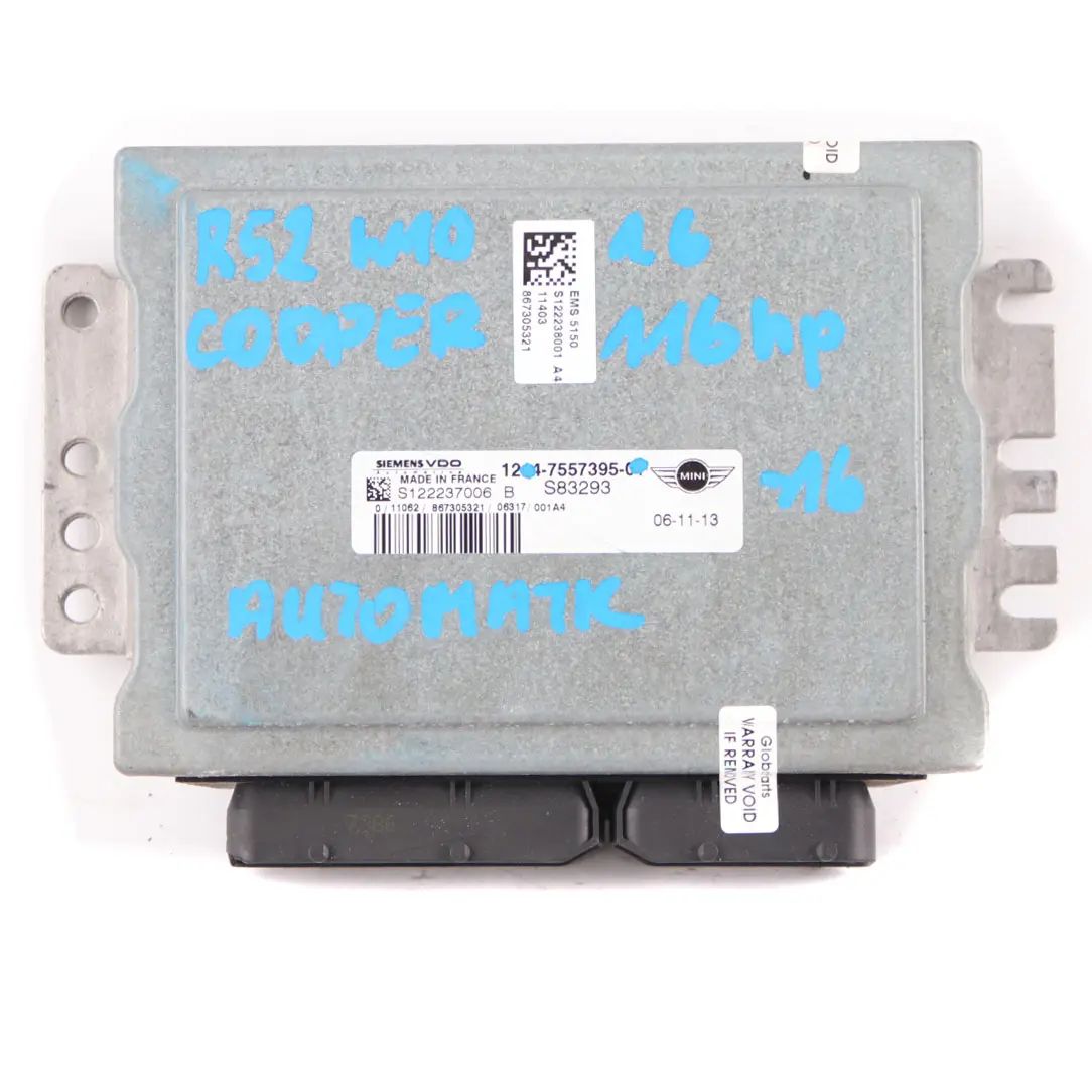 Mini R50 R52 W10 1.6 Gasolina Unidad De Control del Motor ECU DME 7557395 Manual