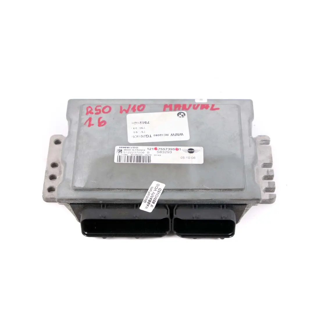 Mini Cooper R50 R52 W10 1.6 Komputer Sterownik Silnika ECU DME 7557395