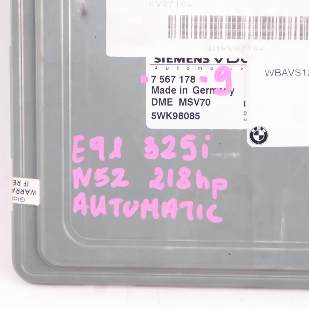 BMW E60 E90 325i 525i N52 218HP ECU Module Kit DME 7567178 CAS3 Key Automatic