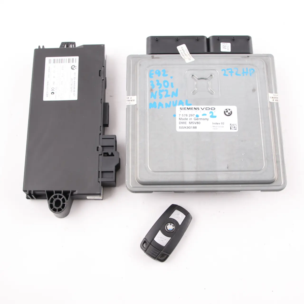 BMW E90 E92 330i 272HP N52N Engine ECU Kit DME 7576297 + CAS3 + Key Manual