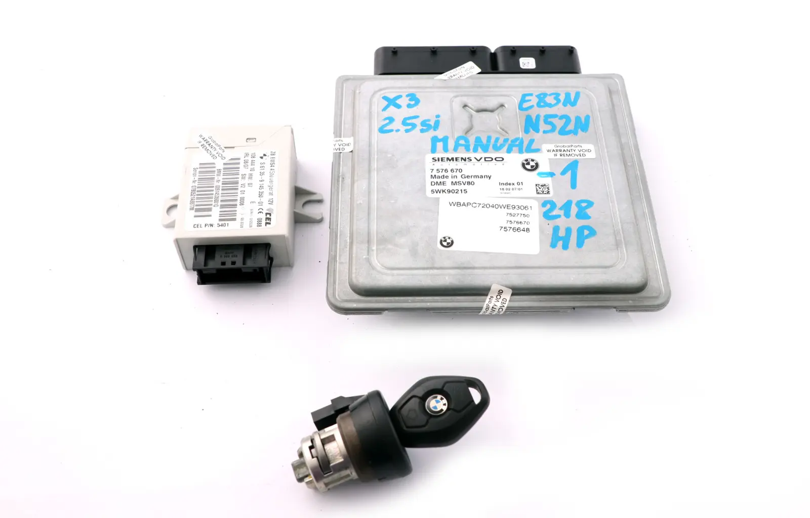 BMW X3 Series E83 2.5si N52N 218HP Engine ECU Kit DME + Key 7576670 Manual